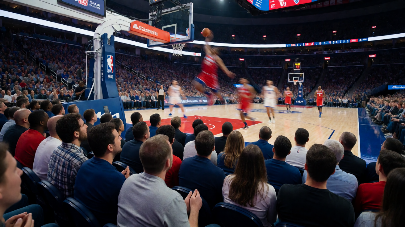 NBA常规赛精彩扣篮瞬间，球员腾空而起，6686体育提供NBA赛事直播